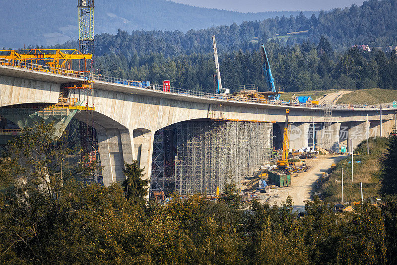 波兰Skomielna Biala新S7高速公路上的高架桥建设